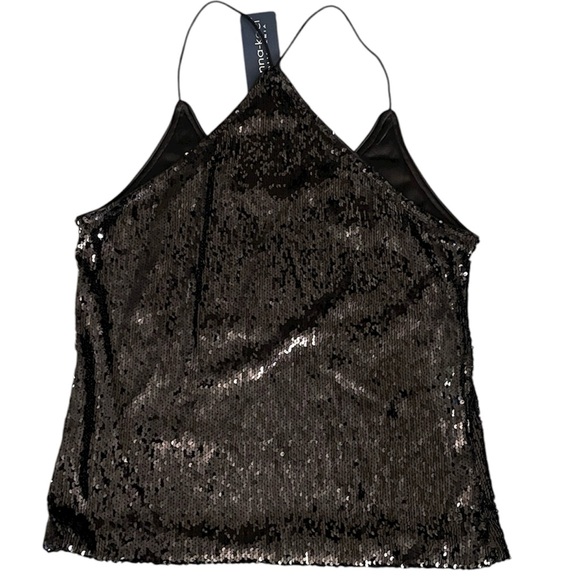 Anna-Kaci NWT Women's black sequined racerback camisole tank top - Picture 6 of 7